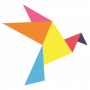 A colourful bird logo using triangles of different colours